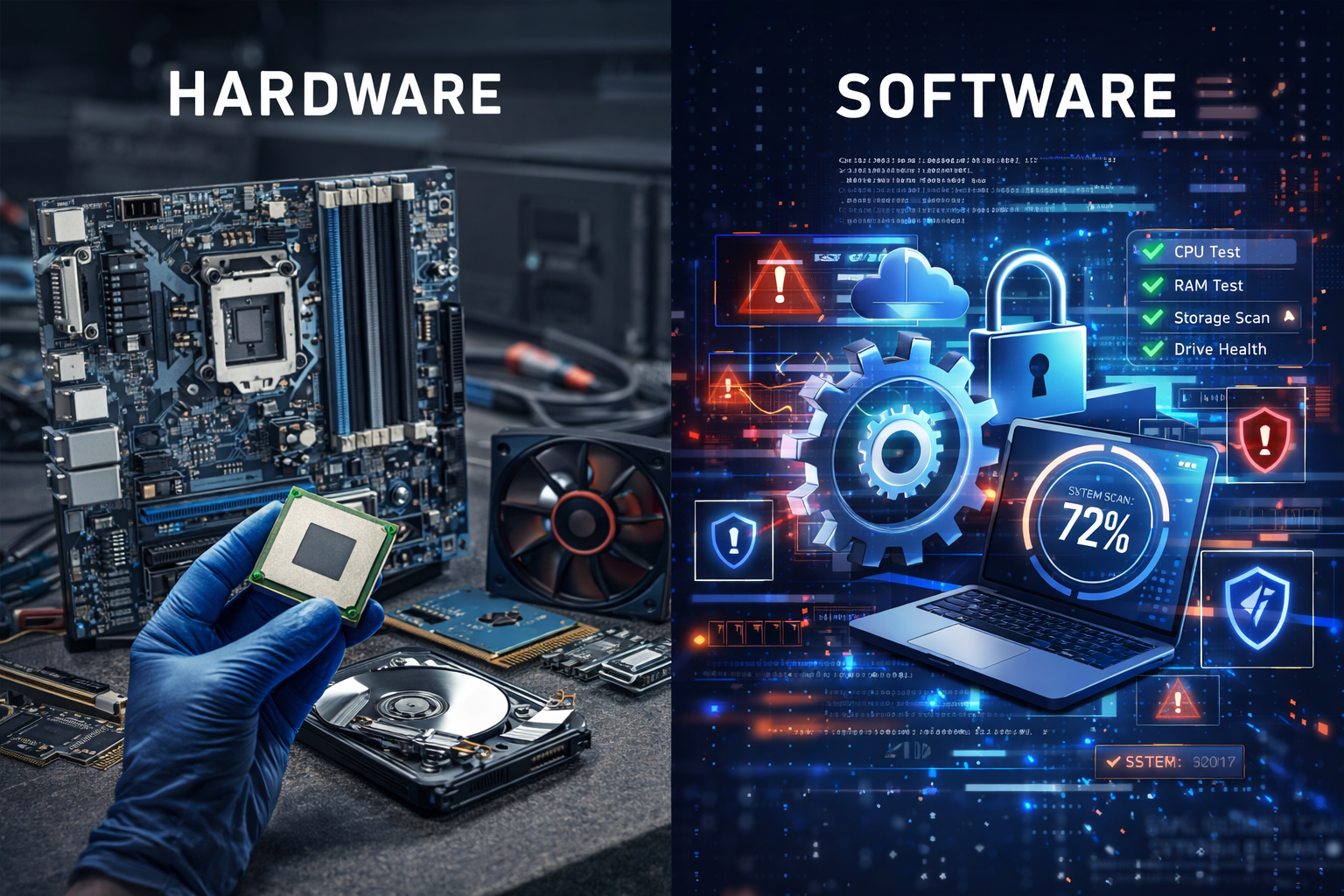 Hardware and software components split